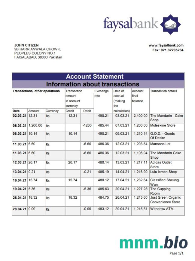 Pakistan Easypaisa wyciąg z konta Word i szablon PDF
